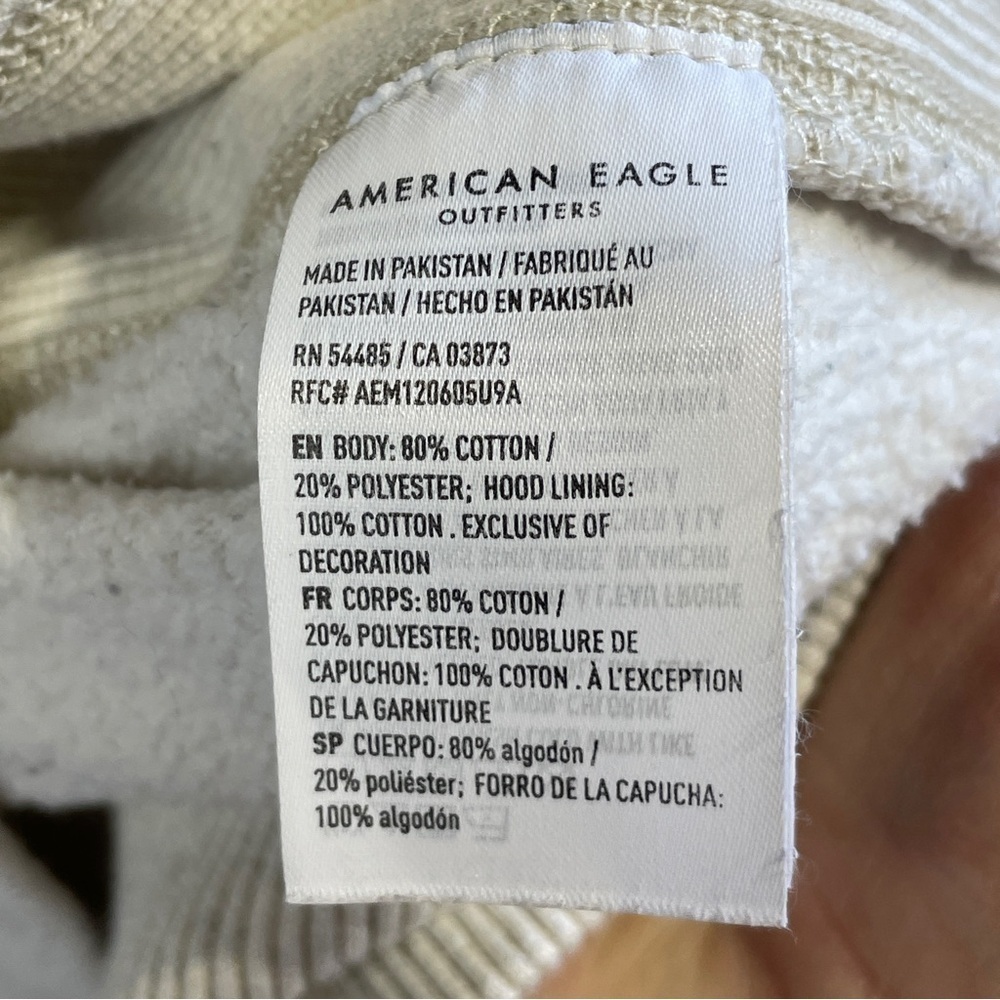 American Eagle Hoodie Unisex Size Medium White Fleeced Lined Pullover - Picture 7 of 11